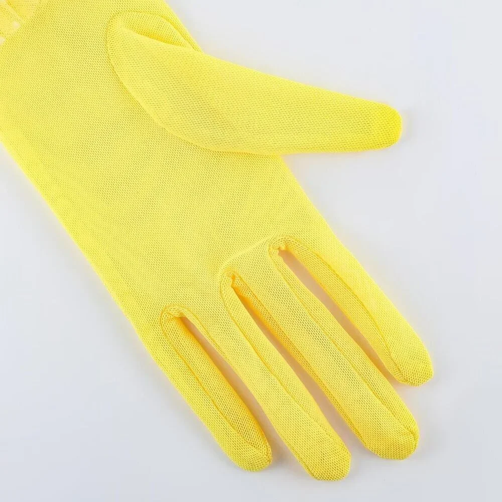 Women's Short Lace Yellow Tulle Sheer Mesh Tea Party Prom Gloves Banquet Costume